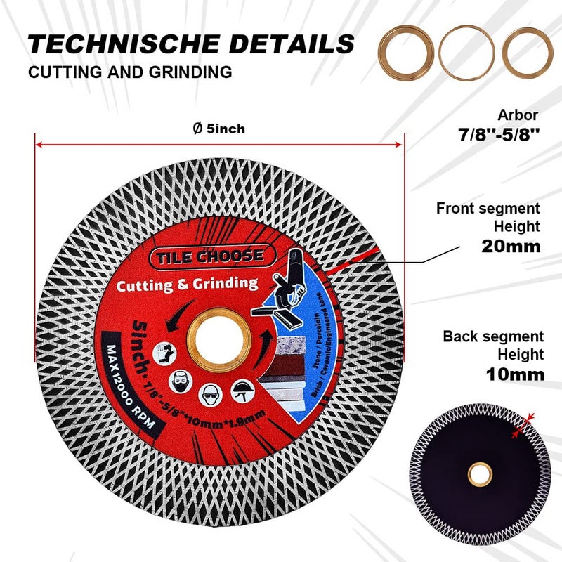 DAPRO 5" Tile Saw Blade Diamond Blade for Cutting and Grinding Porcelain Tile Granite Marble (5", 1) - Image 3